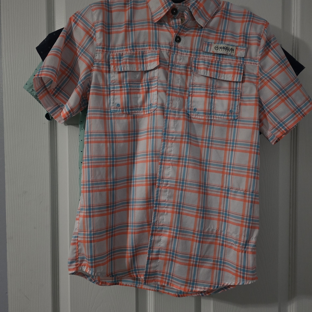 Magellan Outdoors Men's Plaid Short Sleeve Shirt - Orange and Blue